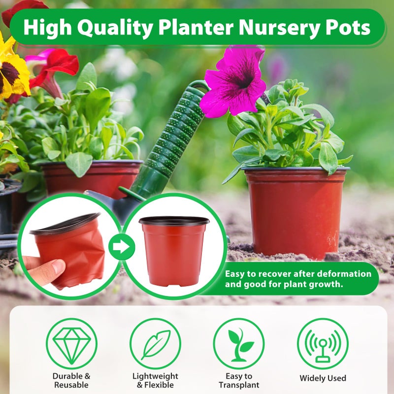 Sfee 100 Pack Plant Nursery Pots 4 inch Plastic Plant Pots, Soft Durable Reusable Seed Starting Pots for Succulents Plants Vegetables Fruits Seedlings Cuttings Transplanting with 100 Plant Labels - Image 3